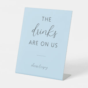 Light Blue Minimal Wedding Open Bar Pedestal Sign