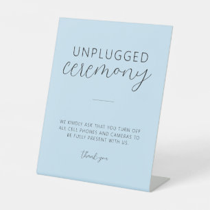 Light Blue Minimal Wedding Unplugged Pedestal Sign