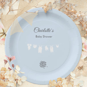 Light Blue Minimalist Baby Boy Shower Paper Plate
