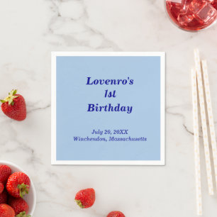 Light Blue Minimalist Kids Birthday Paper Napkins