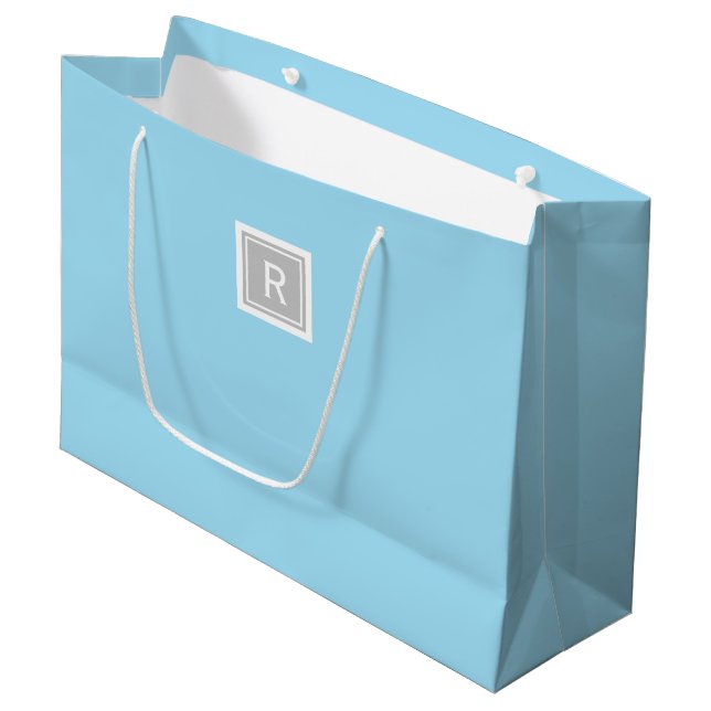 Light Blue Minimalist Monogram Large Gift Bag (Front Angled)