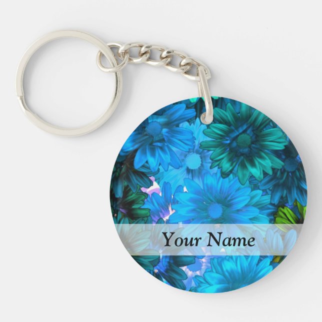 Light blue modern floral pattern key ring (Front)