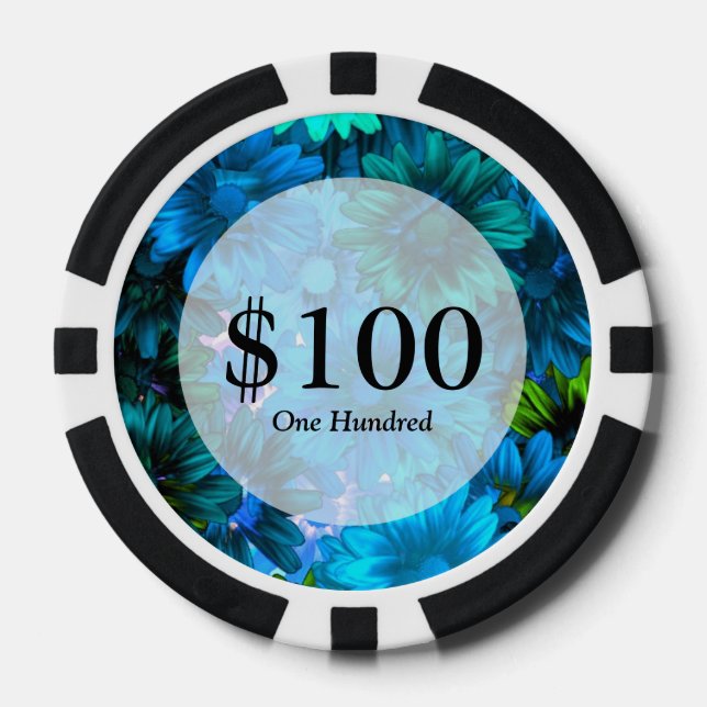 Light blue modern floral pattern poker chips (Front)