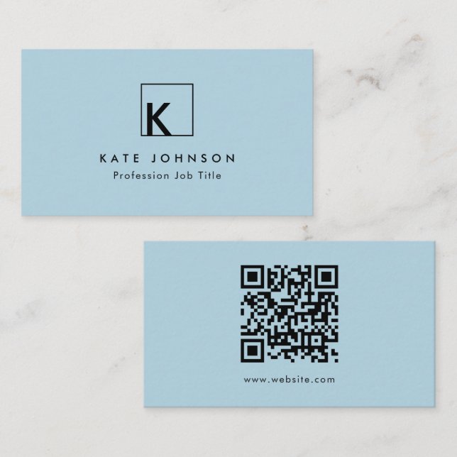 Light Blue Modern Monogram Logo Minimal  Business Card (Front/Back)