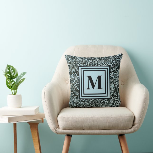 Light Blue Modern Monogram William Morris Pattern Cushion (Chair)