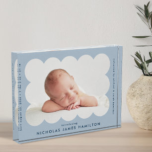 Light Blue Modern Scalloped Birth Announcement Photo Block