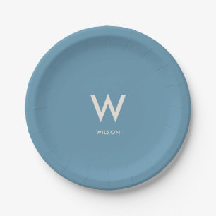 Light Blue Monogram Personal Party Paper Plate
