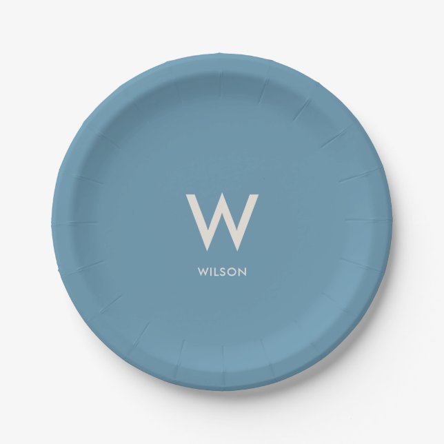 Light Blue Monogram Personal Party Paper Plate (Front)