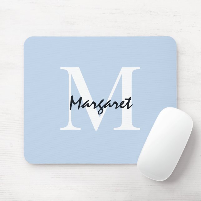Light Blue Monogram Script Signature Elegant Mouse Mat (With Mouse)