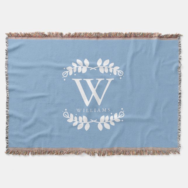 Light Blue Monogram Throw Blanket (Front)