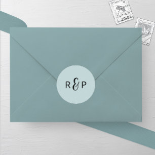 Light Blue Monogram Wedding Classic Round Sticker