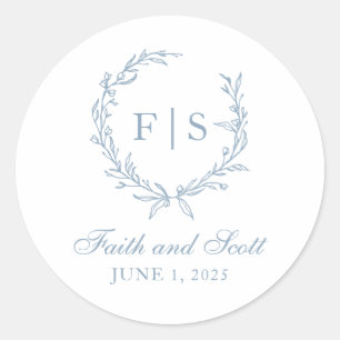 Light Blue Monogram Wreath Stickers