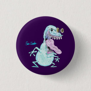 light blue monster alien cartoon 3 cm round badge