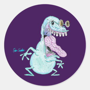 light blue monster alien cartoon classic round sticker