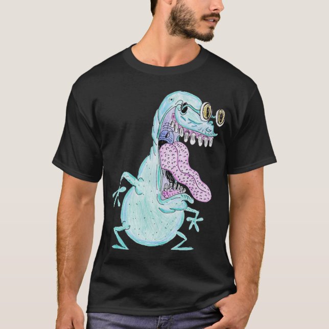 light blue monster alien cartoon T-Shirt (Front)