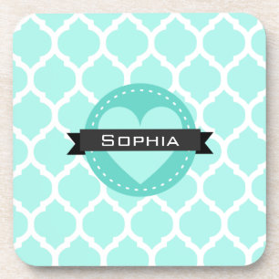 Light Blue Moroccan Lattice Pattern Coaster