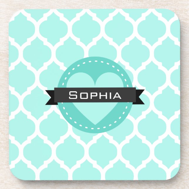 Light Blue Moroccan Lattice Pattern Coaster (Front)