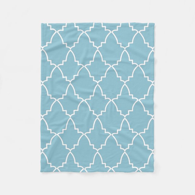 Light Blue Moroccan Lattice Pattern Fleece Blanket (Front)