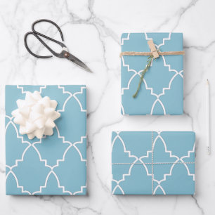 Light Blue Moroccan Lattice Pattern Wrapping Paper Sheet