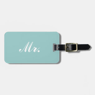 Light Blue Mr and Mrs luggage tag for him
