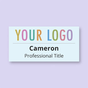 Light Blue Name Tag Pin with Logo Professional