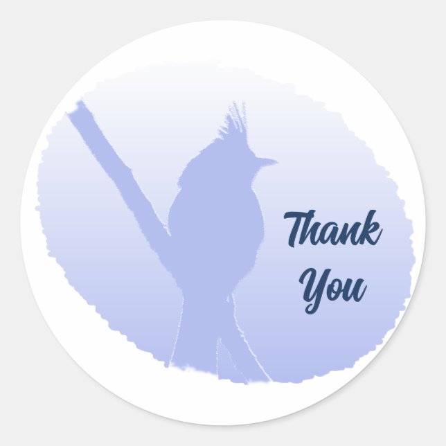 Light Blue Nature Bird Silhouette Thank You Classic Round Sticker (Front)
