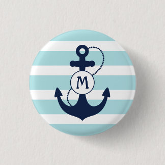 Light Blue Nautical Anchor Monogram 3 Cm Round Badge