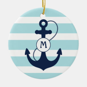 Light Blue Nautical Anchor Monogram Ceramic Tree Decoration