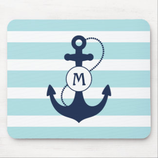 Light Blue Nautical Anchor Monogram Mouse Mat