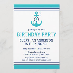 Light Blue Nautical Birthday Party Invites