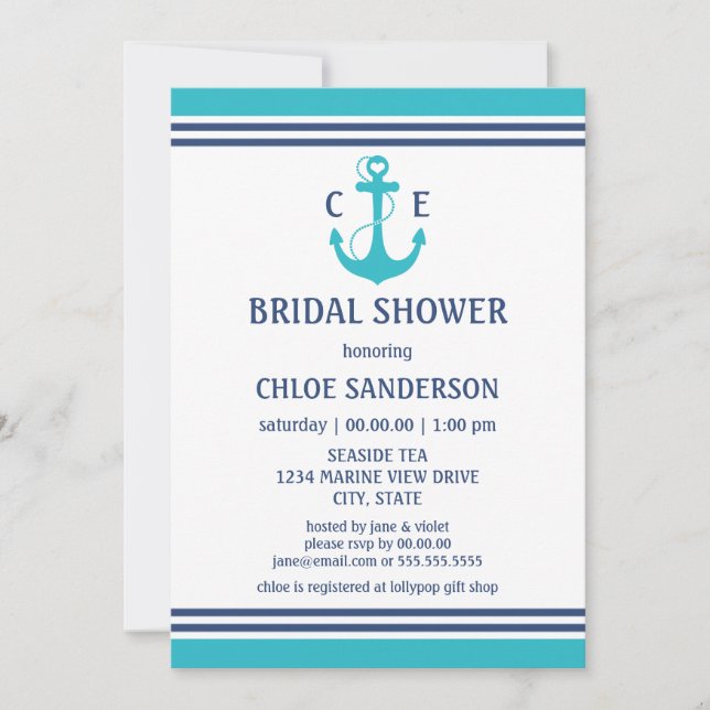Light Blue Nautical Bridal Shower Invitations (Front)