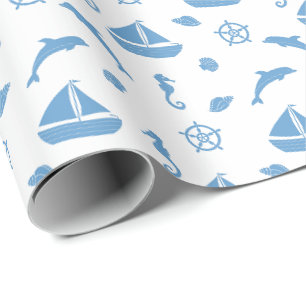 Light Blue Nautical Design Gift Wrapping Paper