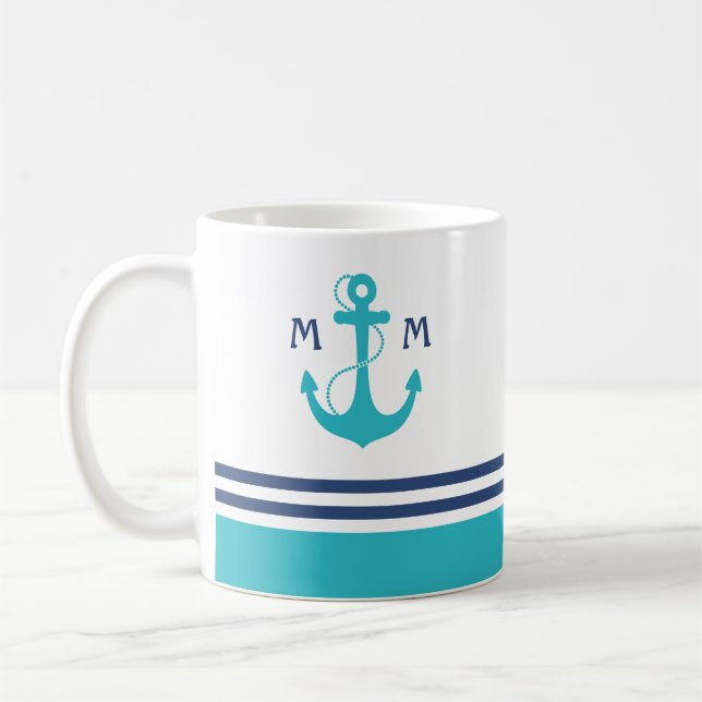 Light Blue Nautical Monogram Coffee Mug (Left)