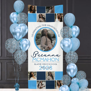 Light Blue & Navy 9 Photo Collage Graduation Vinyl Banner