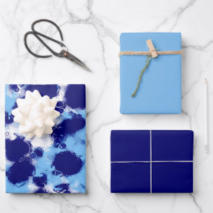 Light Blue, Navy and White Abstract Wrapping Paper Sheet