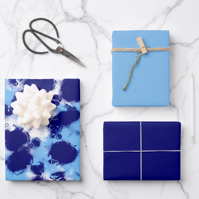 Light Blue, Navy and White Abstract Wrapping Paper Sheet (Front)