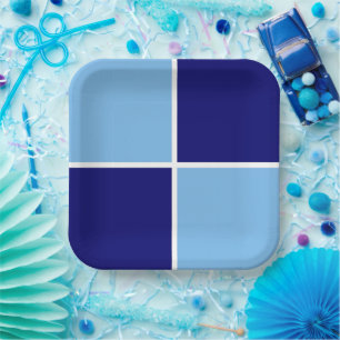 Light Blue, Navy and White Squares Paper Plate