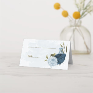 light blue navy blue flowers botanical wedding place card