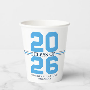 Light Blue & Navy Class of Personalised Graduation Paper Cups