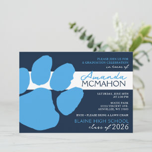 Light Blue & Navy Elegant Pawprint (Photo Back) Invitation