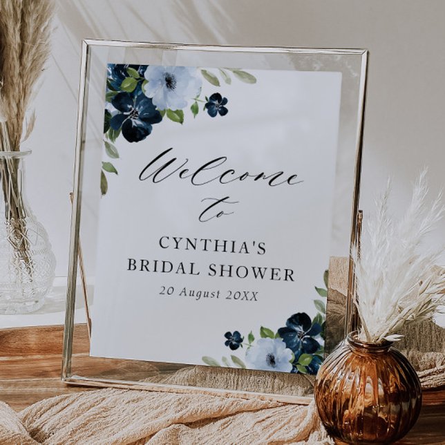 light blue navy floral bridal shower welcome sign (Creator Uploaded)