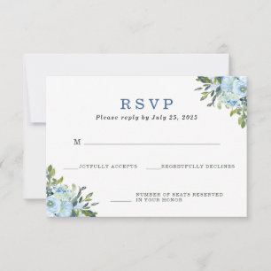 Light Blue Navy Floral Watercolor Wedding RSVP Card