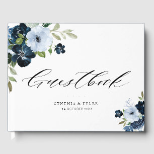 light blue navy floral wedding guestbook