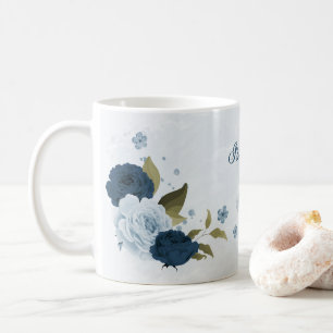light blue navy flowers coffee mug