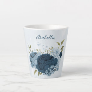 light blue navy flowers latte mug