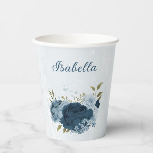 light blue navy flowers paper cups