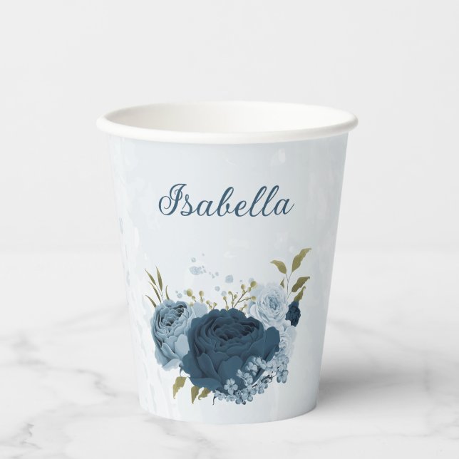 light blue navy flowers  paper cups (Front)
