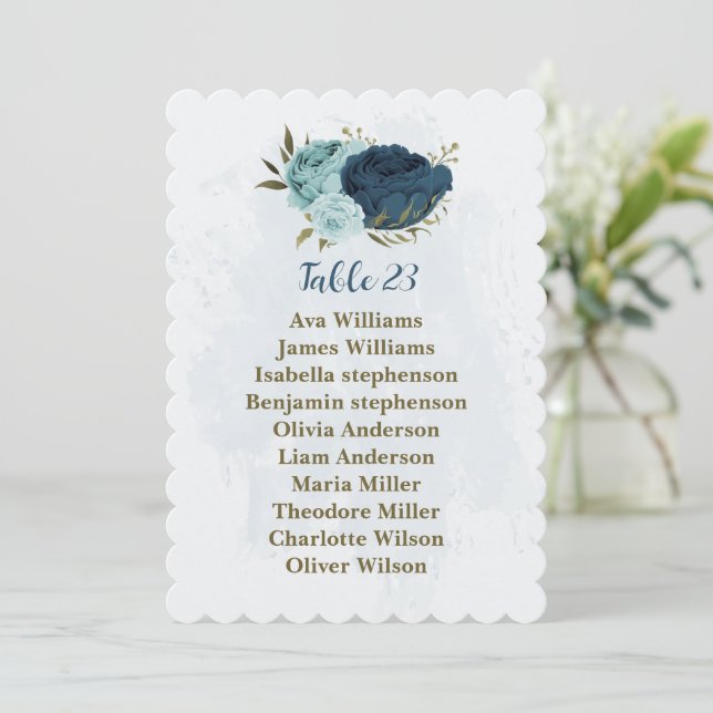 light blue navy flowers seating chart card (Standing Front)
