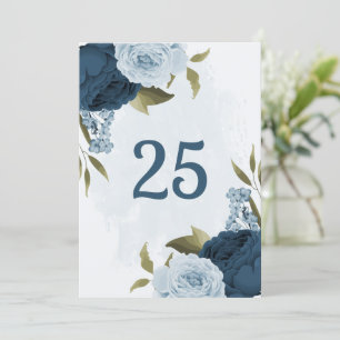 light blue navy flowers table number card