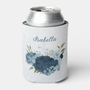 light blue navy flowers wedding  can cooler